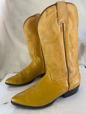 Men's EL GENERAL Western Cowboy Boots in Mustard Yellow Size 28.5-USA-10.5.